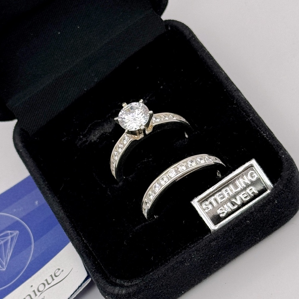 Diamonique Sterling Silver and Gold Ring Set